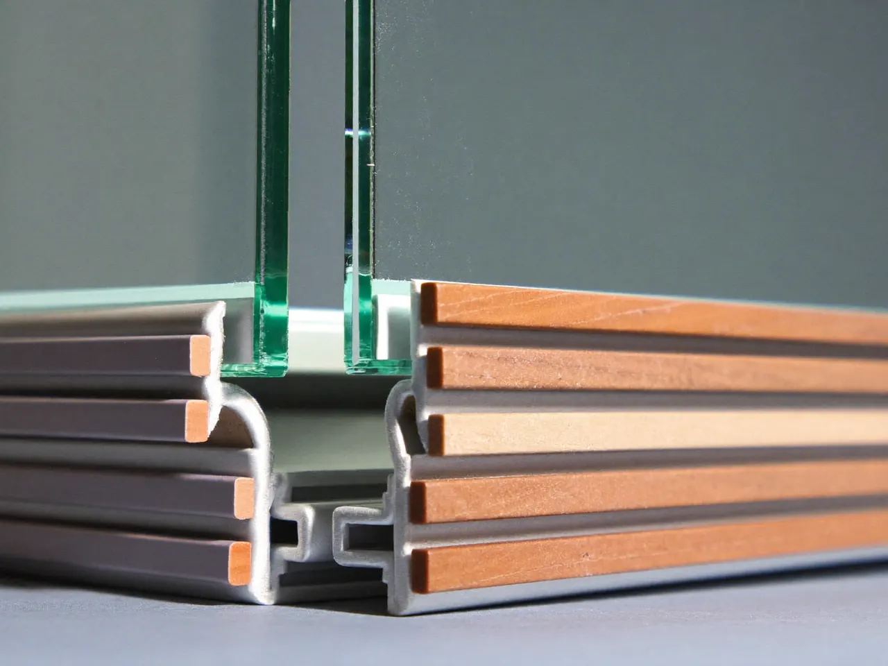 Detail of a triple-glazed sealed unit showing three panes and two insulating gas cavities